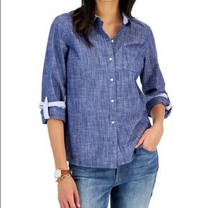 Tommy Hilfiger Cotton Printed Roll-Tab Utility Shirt, size M